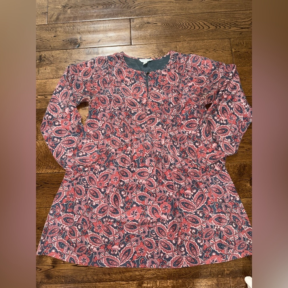 Garnet Hill Red Paisley Shift Dress 100% Silk Size 8 Petite